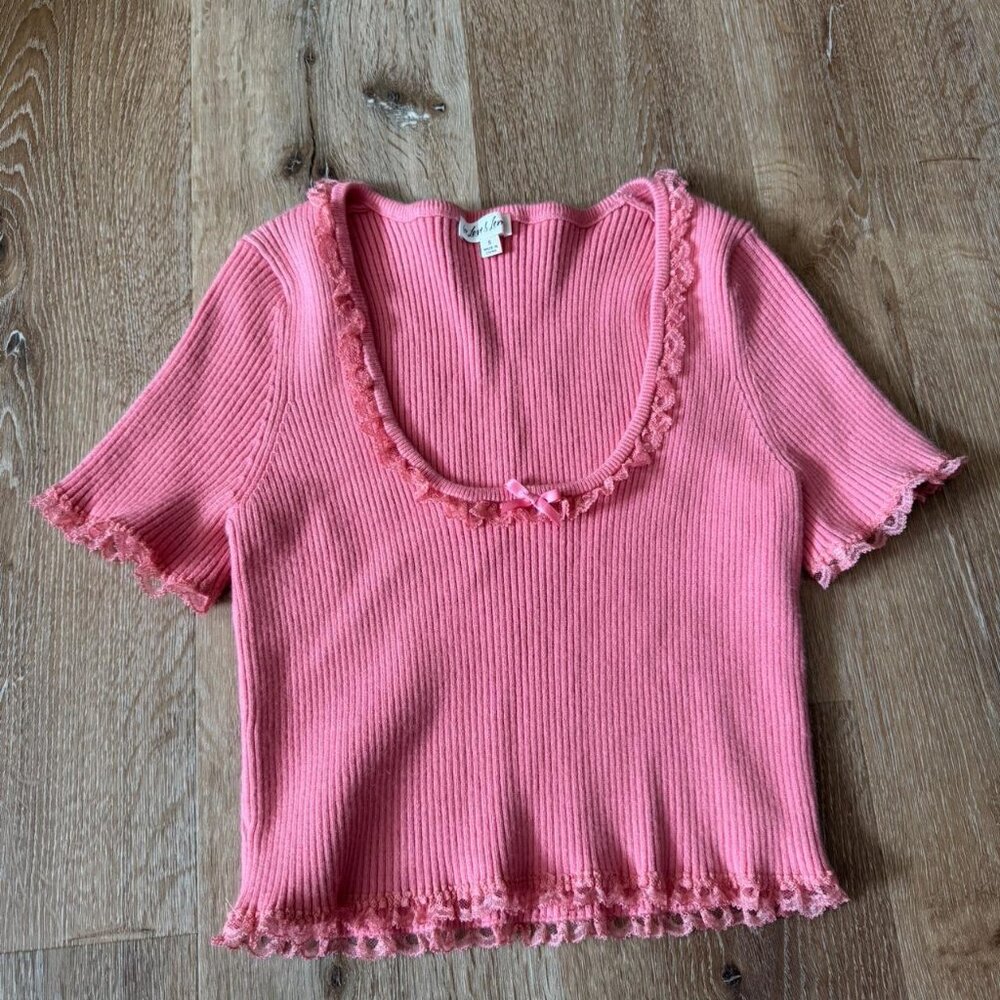 For Love & Lemons Pink Calla knit top Size S